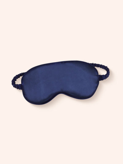 Dark blue satin-soft eye mask to block out unwanted light and help sleep.