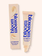 Lip Service Nourishing lip balm in blush tube and carton, to soothe and nourish lips.