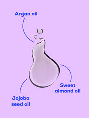 Performance body oil ingredients including Argan oil, Jojoba seed oil and Sweet almond oil.